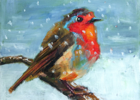 "Robin in the Snow"Oil 20cm x 20cmReady to hang£55