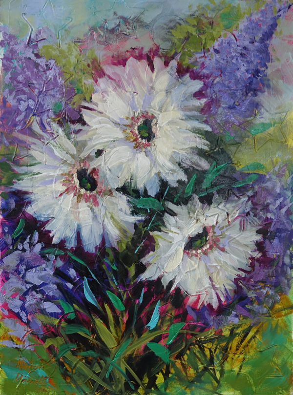 A Trio of Daisies Oil painting 30cm x 42cm Unframed £70